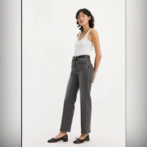 Free people Levi's high rise Women's ribcage straight leg Gray Jeans - Picture 2 of 12